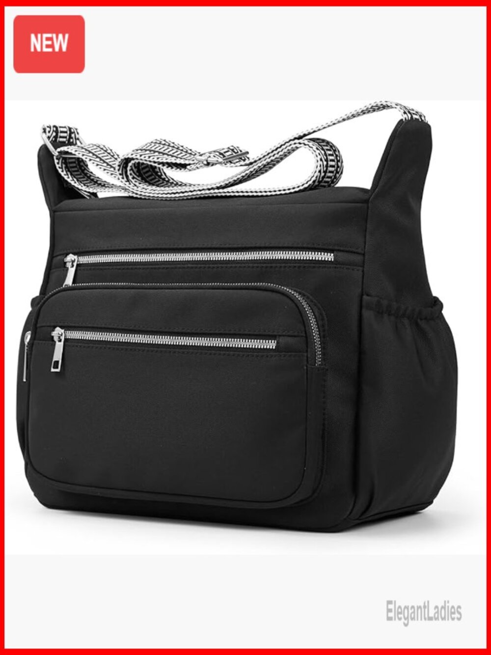 Large Lightweight Nylon Crossbody Bag Multi Pocket Travel Purse Adjustable Strap